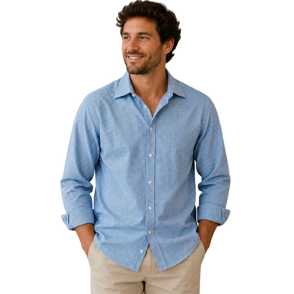Forsyth of Canada Mens Gingham Non Iron Tailored Fit Cotton Shirt Blue LARGE